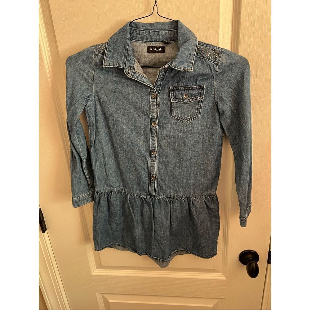 Kidpik Girls Jean Dress with studded shoulders size 7